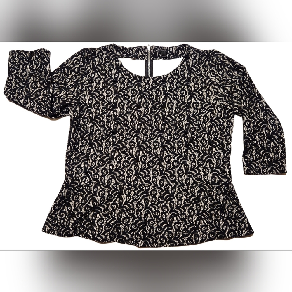 J. Crew - Black Lace 3/4 Sleeve Peplum Blouse - Size Large